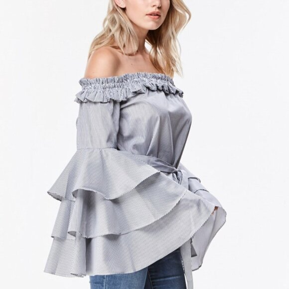TOP FLARED RUFFLES SLEEVE TOP - Picture 3 of 4